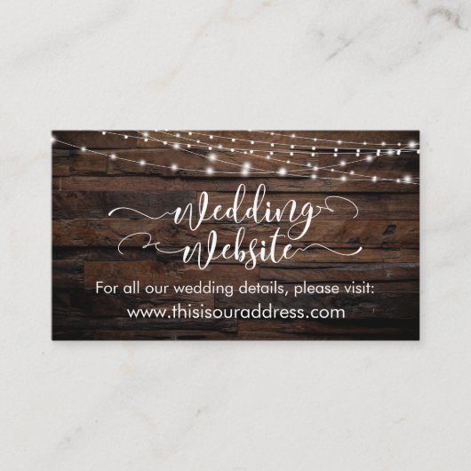 Rustic Wood & Light String Wedding Website Card Informatiekaartje (Voorkant)