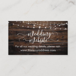 Rustic Wood & Light String Wedding Website Card Informatiekaartje