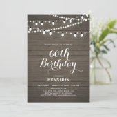 Rustic Wood & Lights 60ste Verjaardagsfeest voor V Kaart (Staand voorkant)