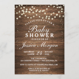 Rustic Wood & Lights Baby shower Kaart
