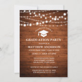 Rustic Wood Lights Graduation Party Invitation WC Kaart (Voorkant)