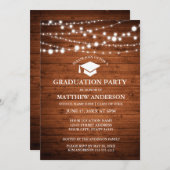 Rustic Wood Lights Graduation Party Invitation WC Kaart (Voorkant / Achterkant)