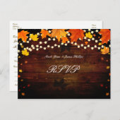Rustic Wood & Lights Herfstbladeren RSVP-ansichtka Uitnodiging Briefkaart (Voorkant / Achterkant)
