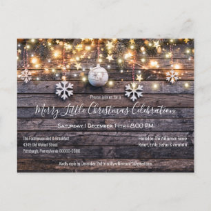 Rustic Wood & Lights Kerstfeest Uitnodiging Briefkaart