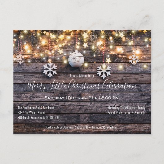Rustic Wood & Lights Kerstfeest Uitnodiging Briefkaart (Voorkant)