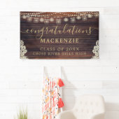 Rustic Wood Lights Lace Mason Jars Afstuderen Spandoek (Insitu)