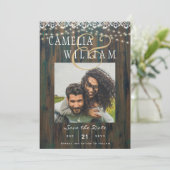 RUSTIC WOOD LIGHTS LACE PHOTO Wedding Save Date Kaart (Staand voorkant)