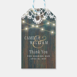 RUSTIC WOOD LIGHTS LACE Wedding Bedankt Cadeaulabel