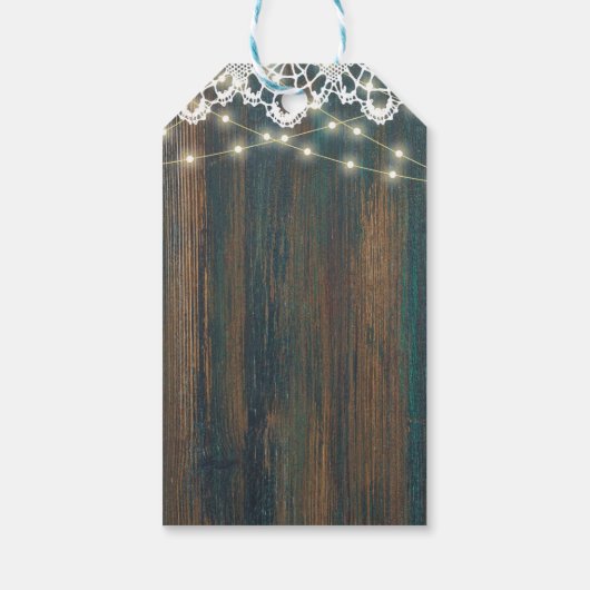 RUSTIC WOOD LIGHTS LACE Wedding Bedankt Cadeaulabel (Achterkant)