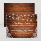 Rustic Wood Lights Lace Wedding Details Kaart (Voorkant / Achterkant)