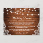 Rustic Wood Lights Lace Wedding Details Kaart (Voorkant)