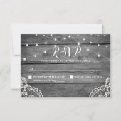 Rustic Wood Lights Lace Wedding RSVP Kaartje (Voorkant)