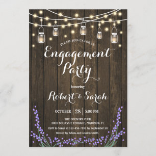 Rustic Wood Lights Lavender Engagement Party Kaart