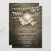 Rustic Wood Lights Magnolia Wedding Kaart (Voorkant / Achterkant)