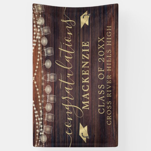 Rustic Wood Lights Mason Jars Afstuderen Spandoek (Verticaal)