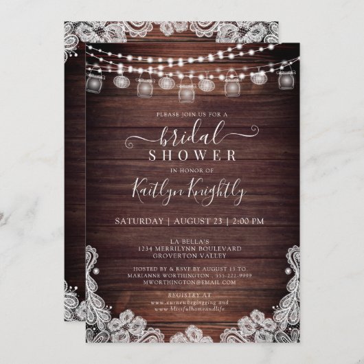 Rustic Wood Lights Mason Jars Lace Vrijgezellenfee Kaart (Voorkant / Achterkant)