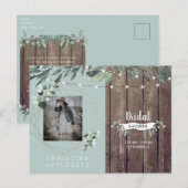 Rustic Wood & Lights Seafoam Vrijgezellenfeest Uitnodiging Briefkaart (Voorkant / Achterkant)