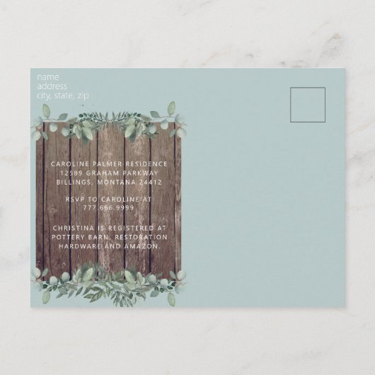 Rustic Wood & Lights Seafoam Vrijgezellenfeest Uitnodiging Briefkaart (Achterkant)