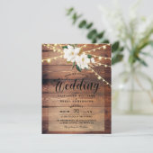 Rustic Wood Lights String & Floral White bruiloft Kaart (Staand voorkant)