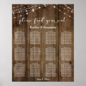 Rustic Wood Lights Wedding Reception Seating Chart Poster (Voorkant)