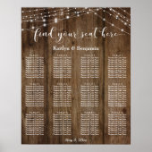 Rustic Wood Lights Wedding Reception Seating Chart Poster (Voorkant)