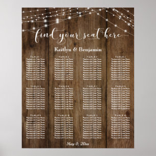 Rustic Wood Lights Wedding Reception Seating Chart Poster