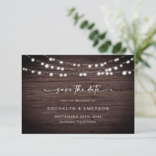Rustic Wood Lights Wedding Save The Date