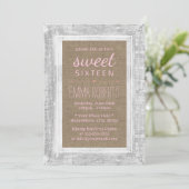 Rustic Wood Lijst Burlap Sweet 16 Pink Birthday Kaart (Staand voorkant)