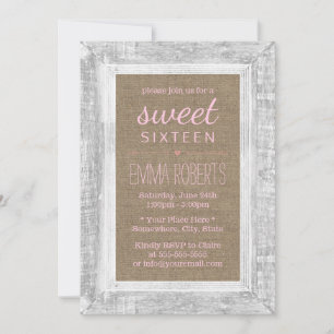 Rustic Wood Lijst Burlap Sweet 16 Pink Birthday Kaart