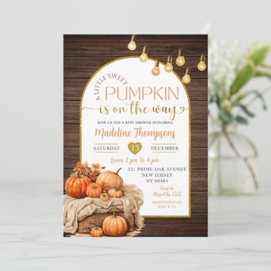Rustic Wood Little Pumpkin op de weg Baby shower Kaart (Staand voorkant)