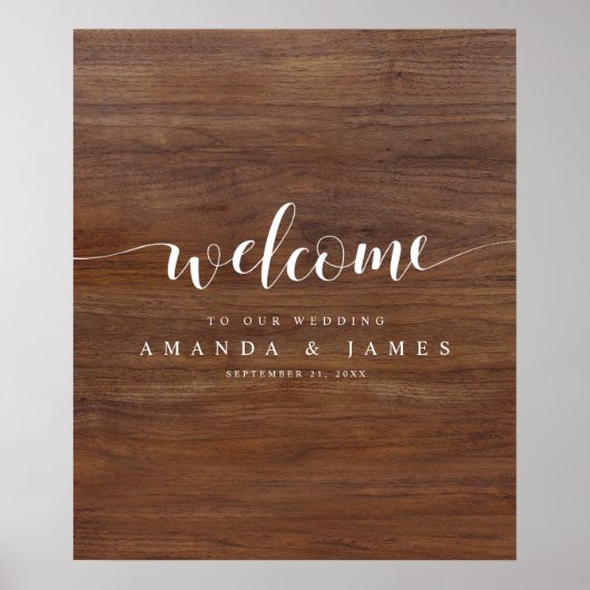 Rustic Wood look Modern Script Weddenschap Welkom Poster (Voorkant)