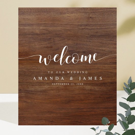 Rustic Wood look Modern Script Weddenschap Welkom Poster
