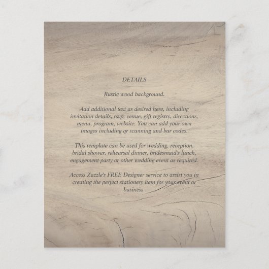 Rustic Wood look Typography Budget Wedding (Achterkant)