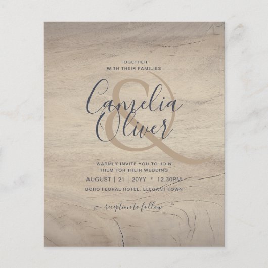 Rustic Wood look Typography Budget Wedding (Voorkant)