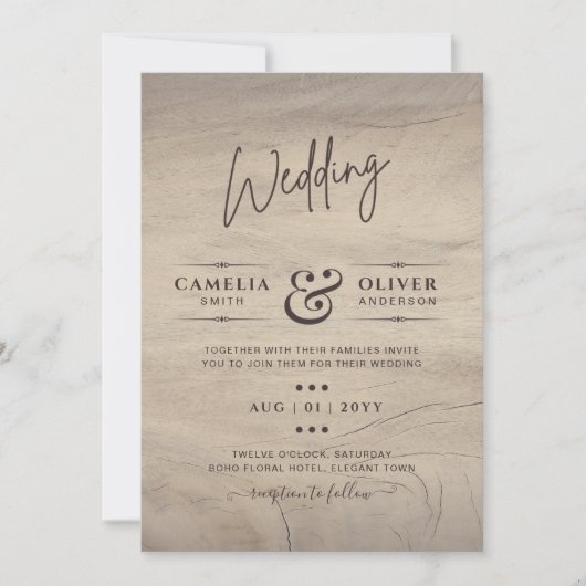 Rustic Wood look Typography Budget Wedding Kaart (Voorkant)