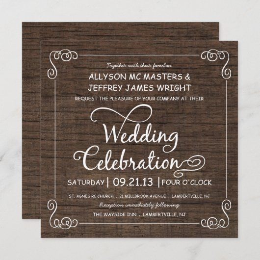 Rustic Wood-look Wedding Invitations Kaart (Voorkant / Achterkant)