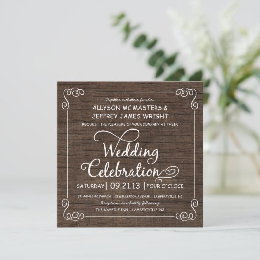 Rustic Wood-look Wedding Invitations Kaart (Staand voorkant)