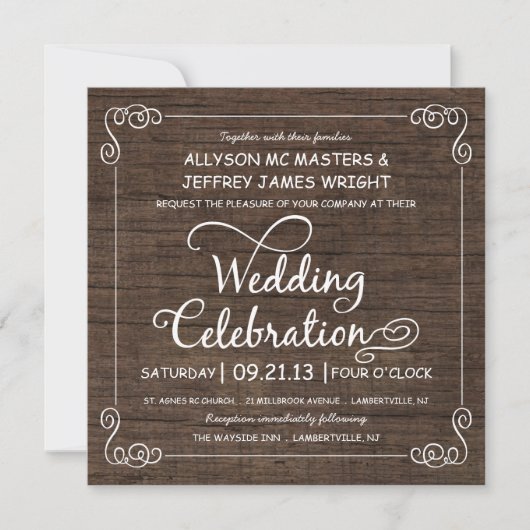 Rustic Wood-look Wedding Invitations Kaart (Voorkant)