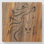Rustic Wood look - Wilde paarden Head Stenen Onderzetter (Voorkant)