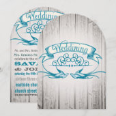 Rustic Wood  Love bird Wedding Invitation Kaart (Voorkant / Achterkant)