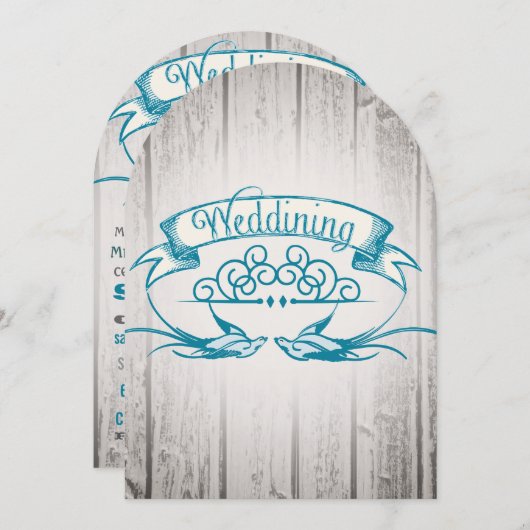 Rustic Wood Love bird Wedding Invitation Kaart (Voorkant / Achterkant)