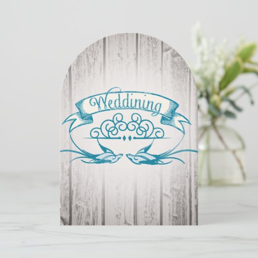 Rustic Wood  Love bird Wedding Invitation Kaart (Staand voorkant)