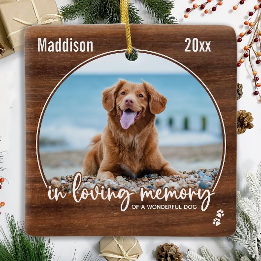 Rustic Wood Loving Memory Dog Foto Pet Memorial Keramisch Ornament