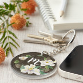 Rustic Wood Magnolia Farmhouse Floral Waterverf Sleutelhanger (Voorkant Rechts)