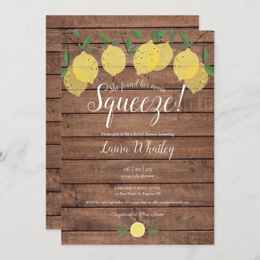 Rustic Wood Main Squeeze Lemon Vrijgezellenfeest Kaart (Voorkant / Achterkant)