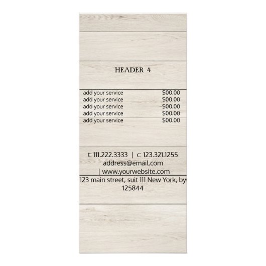 Rustic Wood Make-up Artist Prijs Lijst Sjabloon Reclamekaart (Achterkant)