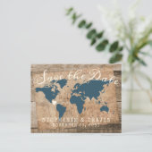 Rustic Wood Map Destination Wedding Save the Date Aankondigingskaart (Staand voorkant)