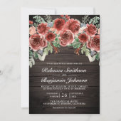 Rustic Wood Marsala Floral QR Code Weddenschap Kaart (Voorkant)