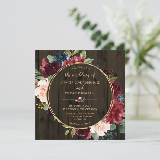 Rustic Wood Marsala Navy Gold Floral Bouquet (Staand voorkant)