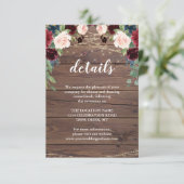 Rustic Wood Marsala Wedding Reception Details Kaart (Staand voorkant)